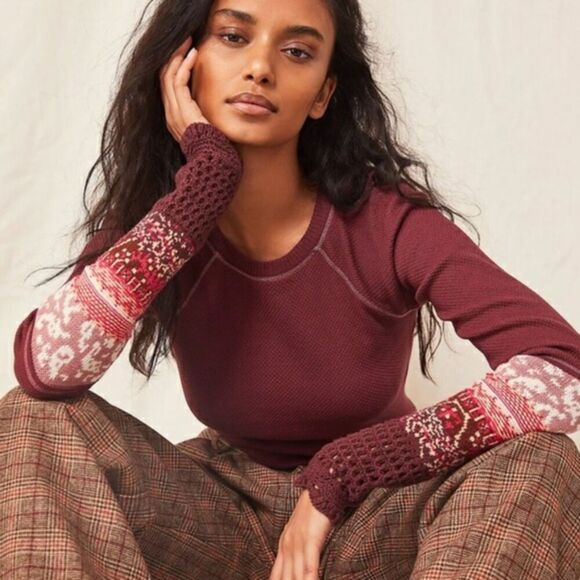 Free People Waffle Knit Long Sleeve Raglan Top - Picture 4 of 4